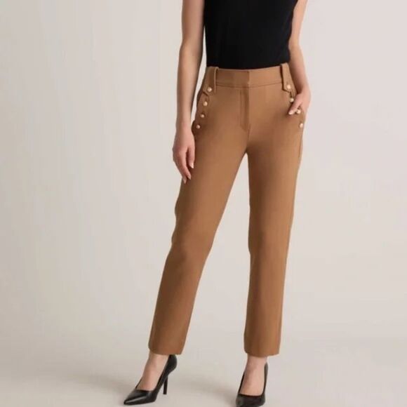 WHBM Jolie Classic Straight Ankle Luxe Stretch Pant Size 18L Tan Gold Buttons - Picture 1 of 12